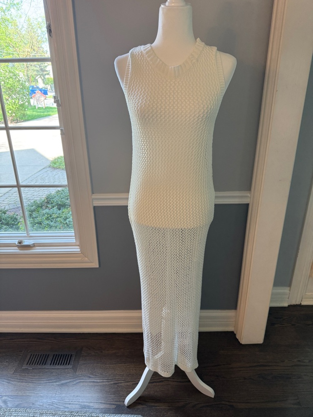 White Sleeveless Crochet Maxi Dress